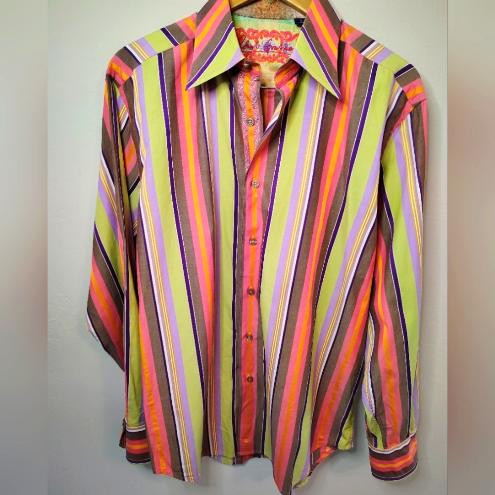 Robert Graham Men's Long Sleeved Shirt Size L Multo Color stripes